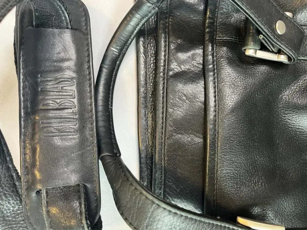 Vintage 80s Bill Blass Black Leather Laptop Messenger or Shoulder Bag
